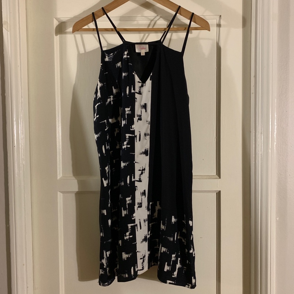 parker black, white and blue shift dress